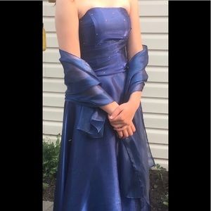 Blue chiffon 3 piece long gown from Gemini.